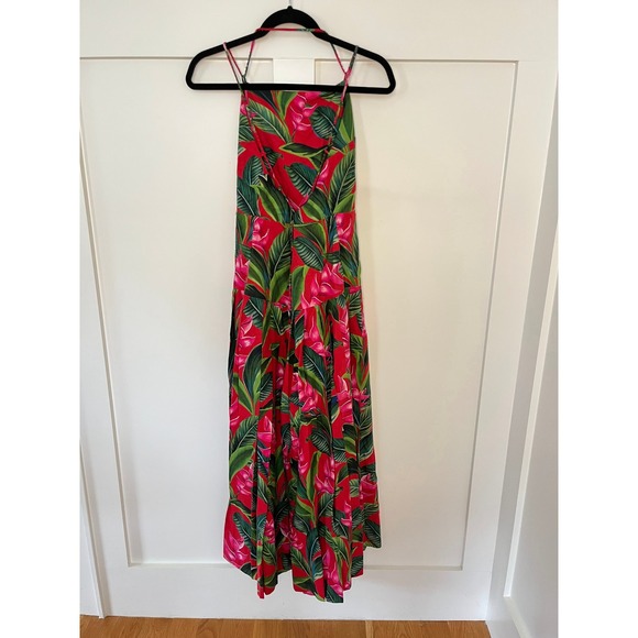 Farm Rio Tropical Maxi Dress Red Green Floral Spaghetti Strap Open Back XL - Picture 4 of 6
